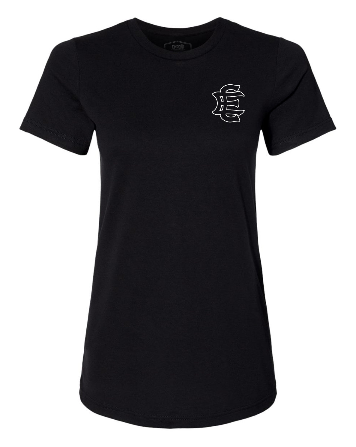MONARCHbyEC_WOMENSBLACKTEE_WHITEOUTLINEFRONT
