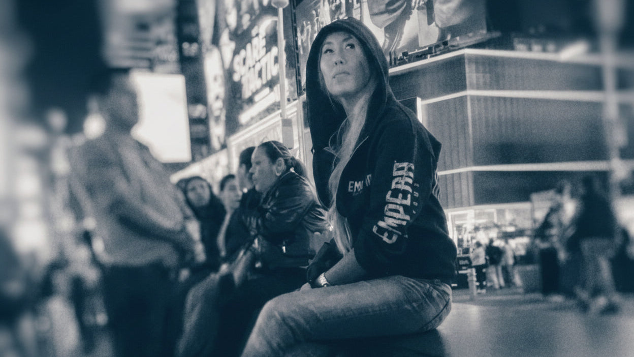 Model wearing Booth Original Zip in NYC